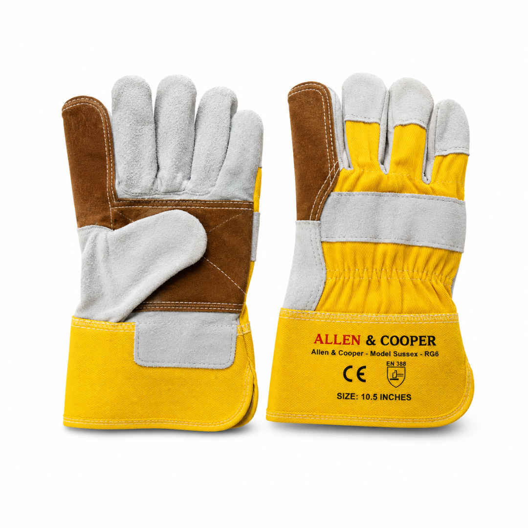 Allen & Cooper Sussex RG6 Double Palm Workmen's Leather Gloves | 10.5 Inch