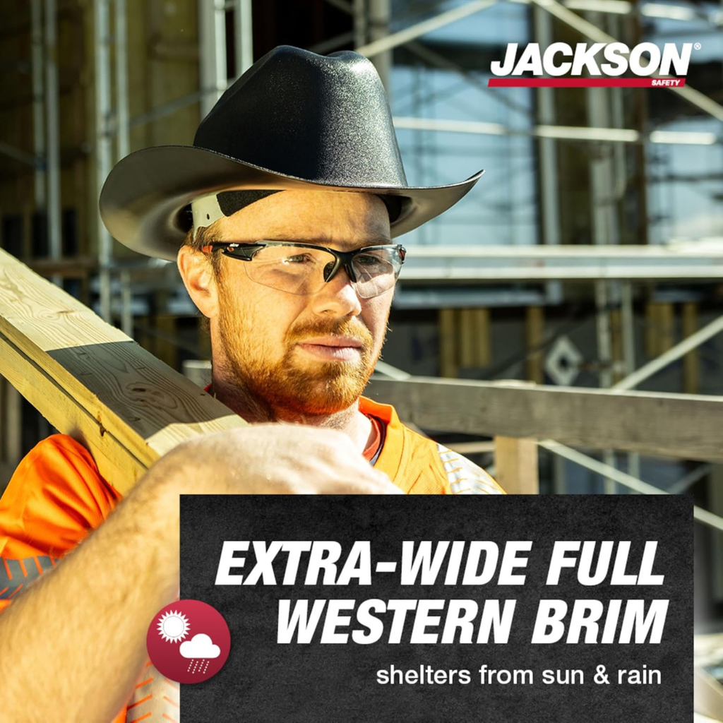 Jackson Safety Western Outlaw Full Brim Hard Hat | Cowboy-Style HDPE Safety Helmet