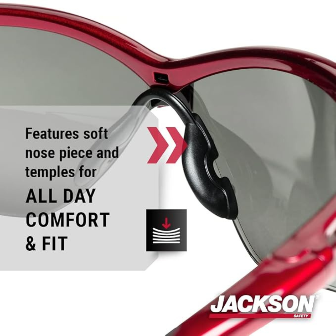 Jackson Safety 50016 SG Series Safety Glasses | Smoke Lens Red Frame