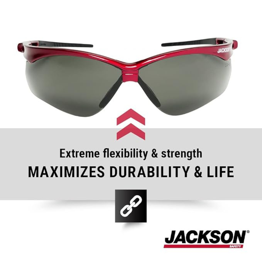 Jackson Safety 50016 SG Series Safety Glasses | Smoke Lens Red Frame