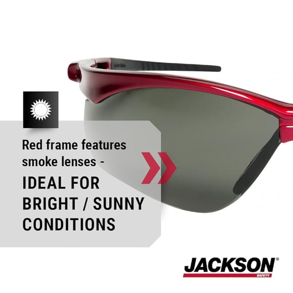 Jackson Safety 50016 SG Series Safety Glasses | Smoke Lens Red Frame