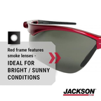 Jackson Safety 50016 SG Series Safety Glasses | Smoke Lens Red Frame