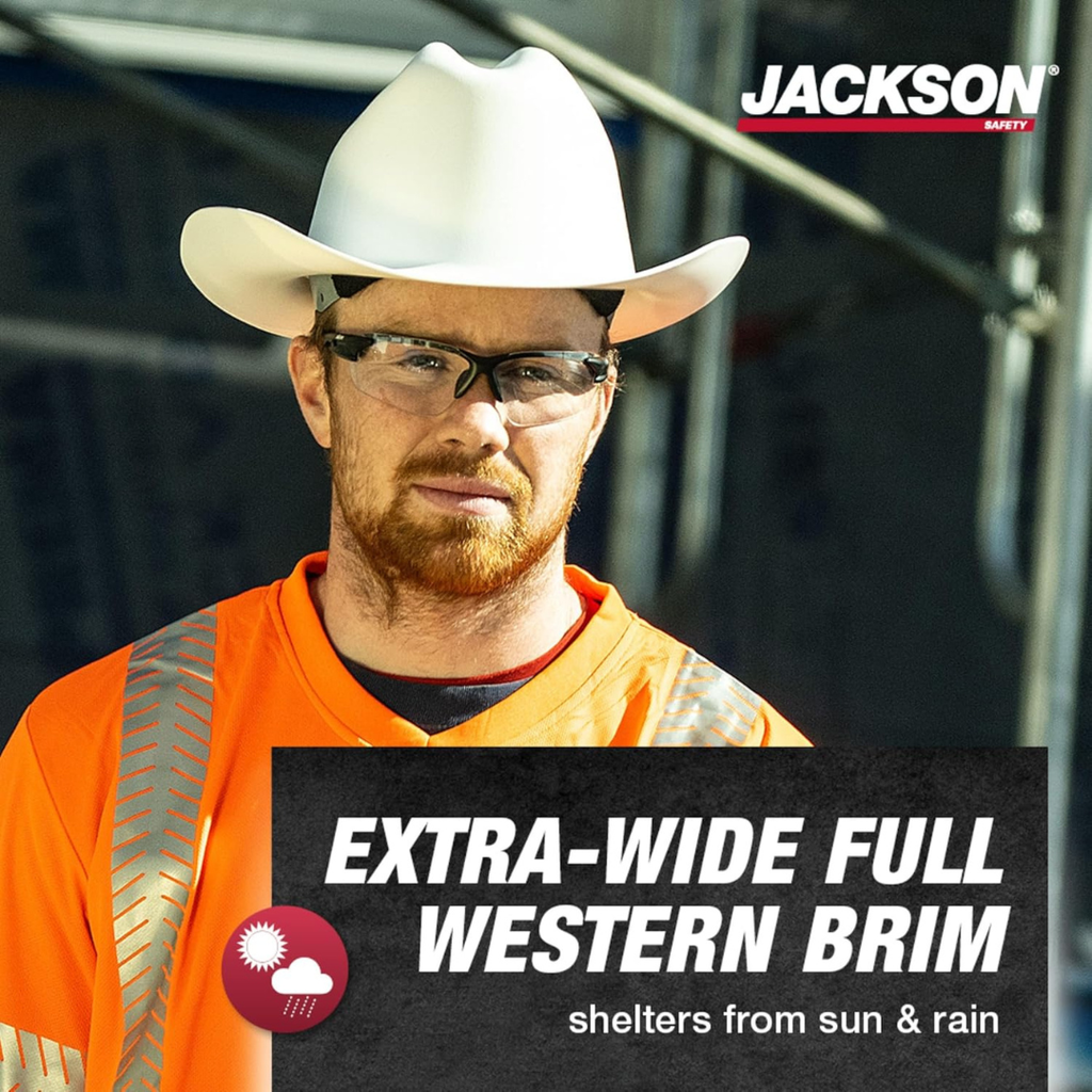 Jackson Safety Western Outlaw Full Brim Hard Hat | Cowboy-Style HDPE Safety Helmet