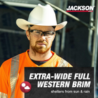 Jackson Safety Western Outlaw Full Brim Hard Hat | Cowboy-Style HDPE Safety Helmet