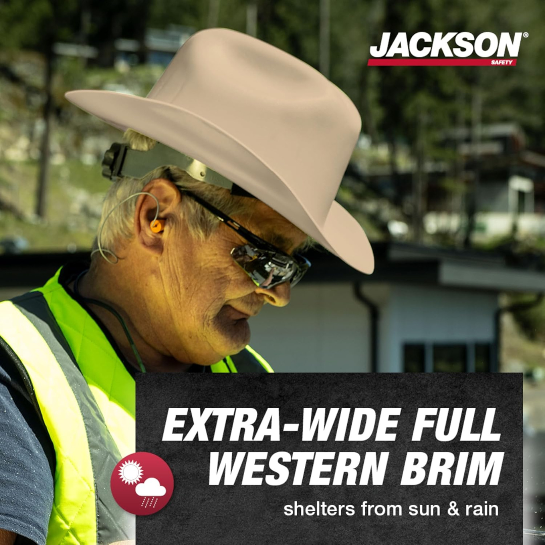 Jackson Safety Western Outlaw Full Brim Hard Hat | Cowboy-Style HDPE Safety Helmet