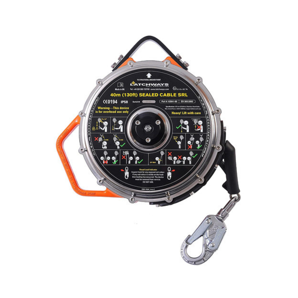 MSA Latchways Sealed Self-Retracting Lifeline 130 ft 62841-00US | IP69K Stainless Steel Fall Protection