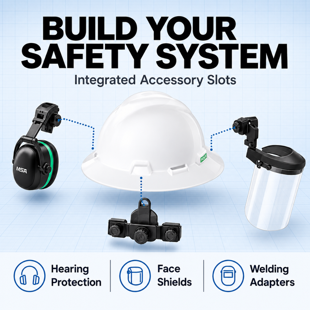 MSA V-Gard Full Brim Safety Helmet with Fas-Trac III Ratchet Suspension