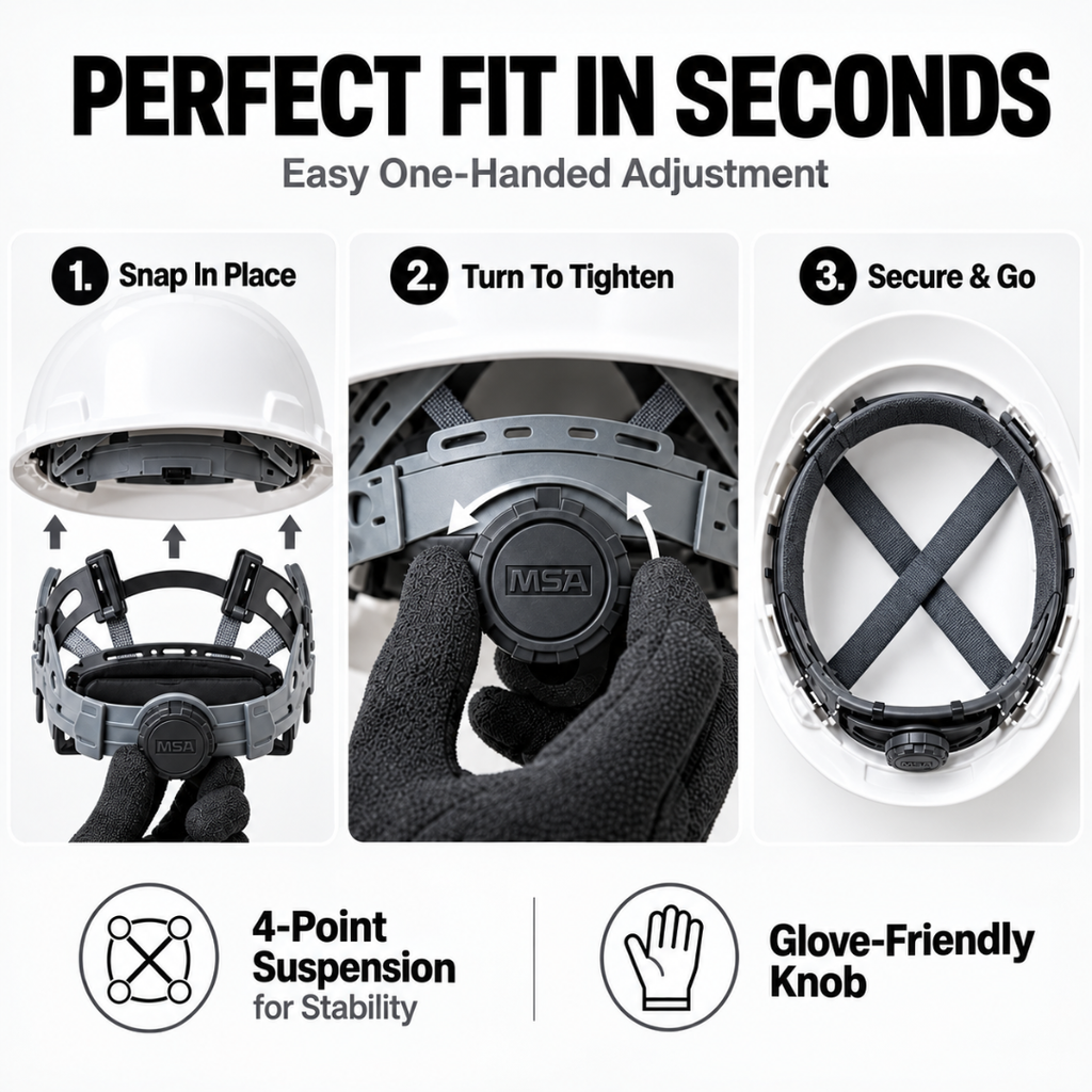 MSA V-Gard Full Brim Safety Helmet with Fas-Trac III Ratchet Suspension