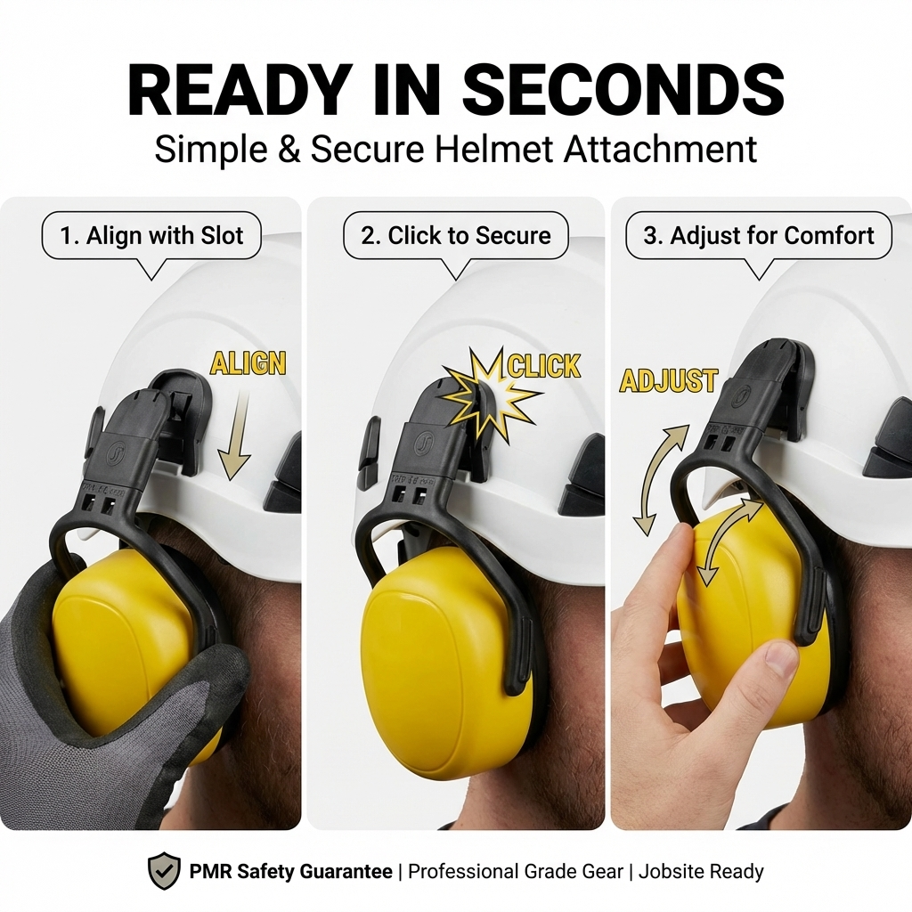 Helmet-Mounted Ear Muffs High Attenuation Noise Protection (NRR 28)
