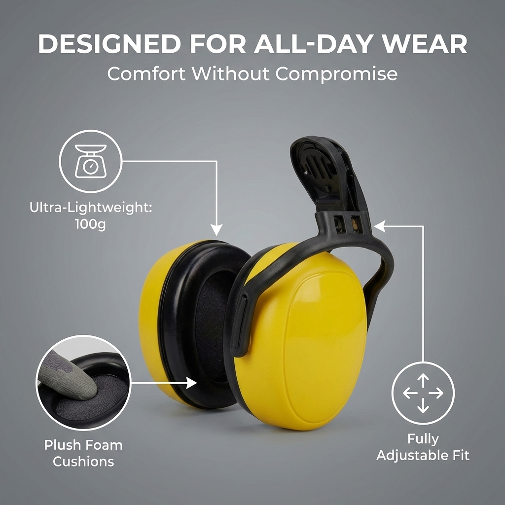 Helmet-Mounted Ear Muffs High Attenuation Noise Protection (NRR 28)