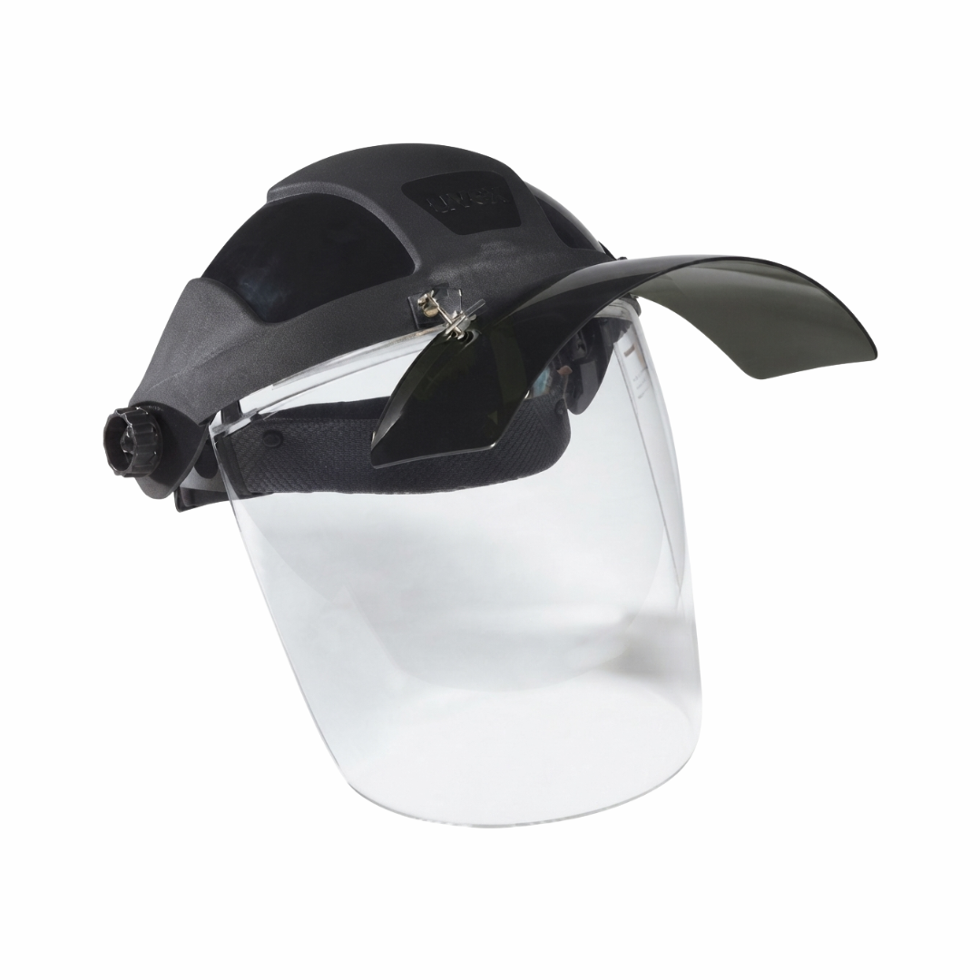 Sellstrom 32151 DP4 Series Premium Ratchet Face Shield Assembly with Integrated Flip Window | Shade 5 Industrial Face Shield