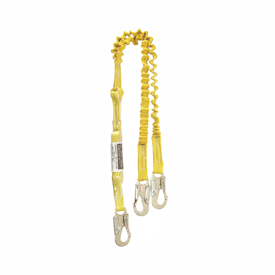 Sellstrom 3252-P6H3B Shock-Absorbing Stretchable Y-Lanyard | 6 ft Bungee Style with Triple Double-Locking Snap Hooks