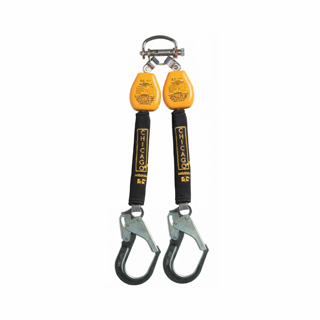 Sellstrom Chicago 2713-WD6R Dual Self-Retracting Lanyard (SRL) Class A | 6 ft Twin SRL with Aluminum Rebar Hooks